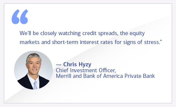 We'll be closely watching credit spreads, the equity markets and short-term interest rates for signs of stress. Chris Hyzy, Chief Investment Officer, Merrill and Bank of America Private Bank