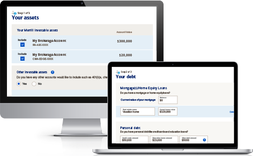 A laptop and desktop monitor displaying the Net Worth Estimator™ Tool